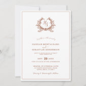 Elegante Terracotta Monogram Wapen QR Code Bruilof Kaart (Voorkant)