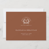 Elegante Terracotta Monogram Wapenschild Huwelijks Save The Date (Voorkant)