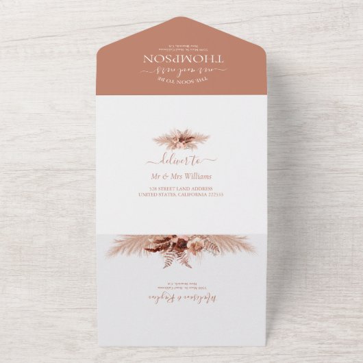 Elegante terracotta pampas foto QR code bruiloft All In One Uitnodiging (Buitenkant)