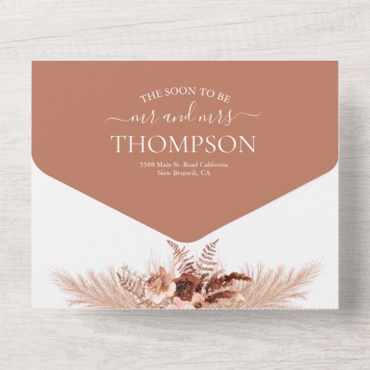 Elegante terracotta pampas foto QR code bruiloft All In One Uitnodiging (Achterkant)