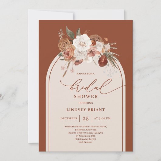 Elegante Terracotta Pampas Grass Bloemen Bruid Kaart (Voorkant)