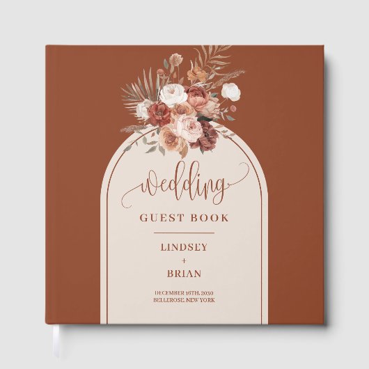 Elegante Terracotta Pampas Grass Boho Boog Huwelij Gastenboek (Voorkant)