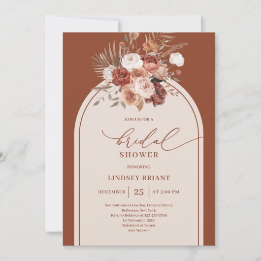 Elegante Terracotta Pampas Grass Boho Vrijgezellen Kaart (Voorkant)