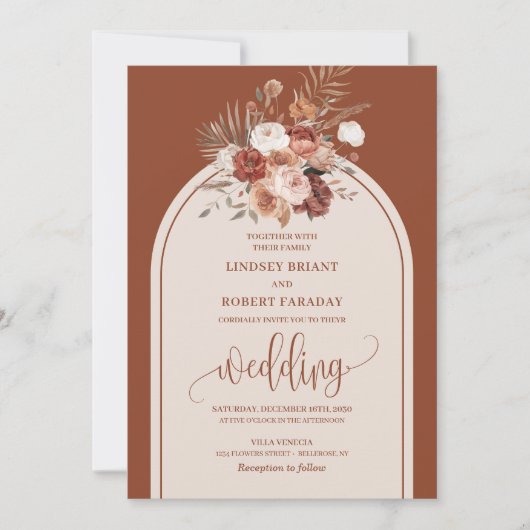 Elegante Terracotta Pampas Grass Boho Wedding Kaart (Voorkant)