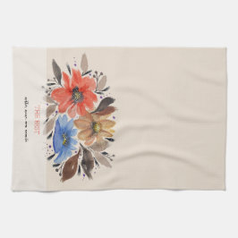 Elegante Terracotta Pastel Waterverf Bloemen Theedoek