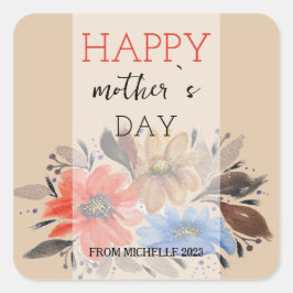 Elegante Terracotta Pastel Waterverf Bloemen Vierkante Sticker