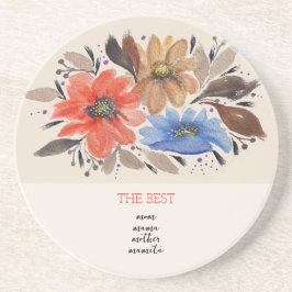 Elegante Terracotta Pastel Waterverf Bloemen Zandsteen Onderzetter