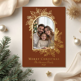 Elegante Terracotta Prettig Kerst Foto Folie Feestdagenkaart