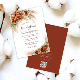 Elegante Terracotta QR-code Bloem Boho Bruiloft Kaart