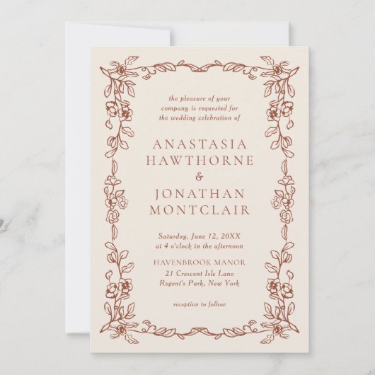 Elegante Terracotta  QR Code Huwelijk Kaart (Voorkant)