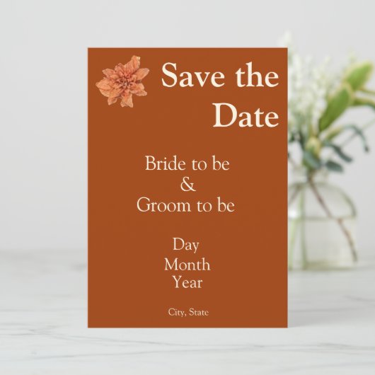 Elegante Terracotta Save the Date - Herfstbruiloft (Staand voorkant)