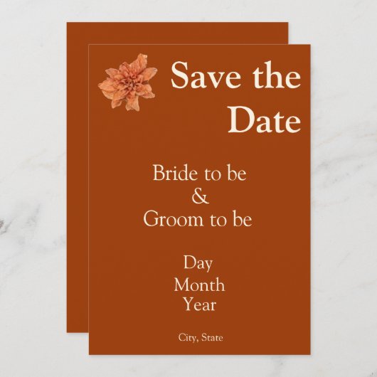 Elegante Terracotta Save the Date - Herfstbruiloft (Voorkant / Achterkant)