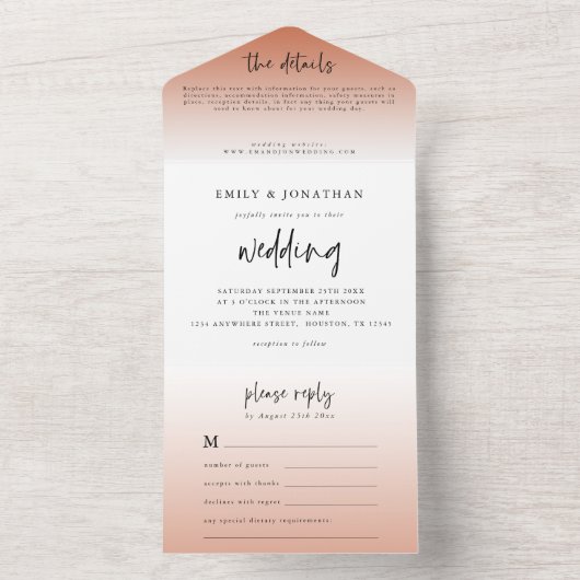 Elegante Terracotta Script bruiloft All In One Uitnodiging (Binnen)