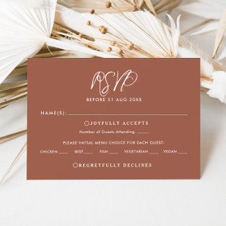 Elegante Terracotta Script Fall Wedding RSVP-kaart Kaart
