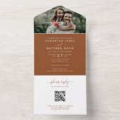 Elegante Terracotta Script Foto Huwelijk QR Code All In One Uitnodiging (Binnen)