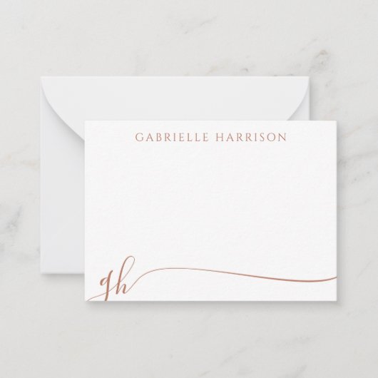 Elegante Terracotta Script Monogram Initialen Notitiekaartje (Voorkant)