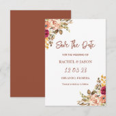 Elegante terracotta thema Waterverf Bloemen Save The Date (Voorkant / Achterkant)