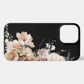 Elegante terracotta Waterverf bloemenzwart iPhone Hoesje (Achterkant horizontaal)