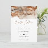 Elegante Terracotta Waterverf Kalligrafie Save The Date (Staand voorkant)