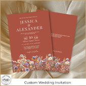 Elegante Terracotta Waterverf Wildflowers Wedding Kaart