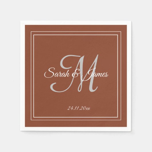 Elegante Terracotta & White Monogram Trouwpapier Servet (Voorkant)