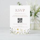 Elegante Terracotta Wildbloem Bruiloft QR code RSV RSVP Kaartje (Staand voorkant)