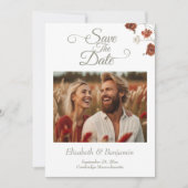 Elegante terracotta wilde bloemen foto bruiloft save the date (Voorkant)