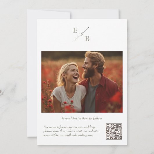 Elegante terracotta wilde bloemen foto bruiloft save the date (Achterkant)