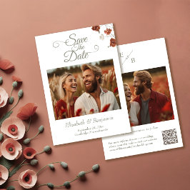 Elegante terracotta wilde bloemen foto bruiloft save the date