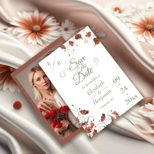 Elegante Terracotta Wildflower bruiloft Save The Date