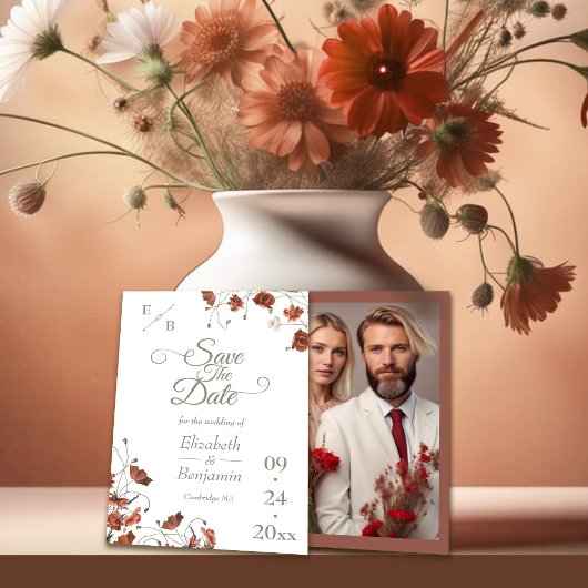 Elegante Terracotta Wildflower bruiloft Save The Date