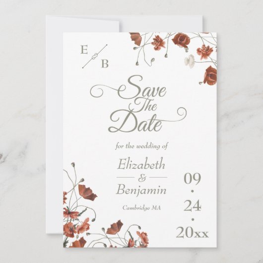 Elegante Terracotta Wildflower bruiloft Save The Date (Voorkant)
