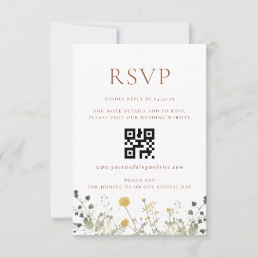Elegante Terracotta Wildflower Wedding QR code RSV RSVP Kaartje (Voorkant)