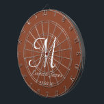 Elegante Terracotta & Wit Monogram Initiaal Naam Dartbord<br><div class="desc">Elegante Terracotta en Witte Monogram Initiaal Naam Custom Dart Board</div>
