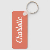 Elegante Terracotta & Witte Aangepaste Naam Sleutelhanger (Achterkant)