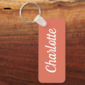 Elegante Terracotta & Witte Aangepaste Naam Sleutelhanger (Voorkant)