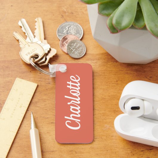 Elegante Terracotta & Witte Aangepaste Naam Sleutelhanger (Bureau)