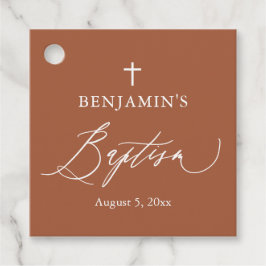 Elegante Terracotta Witte Kruis Doop Favor Tag Bedankjes Labels