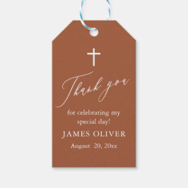 Elegante Terracotta Witte Kruis Doop Favor Tags Cadeaulabel
