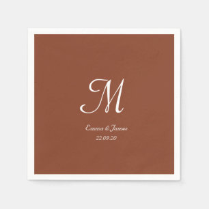 Elegante Terracotta & Witte Monogram Huwelijksfees Servet