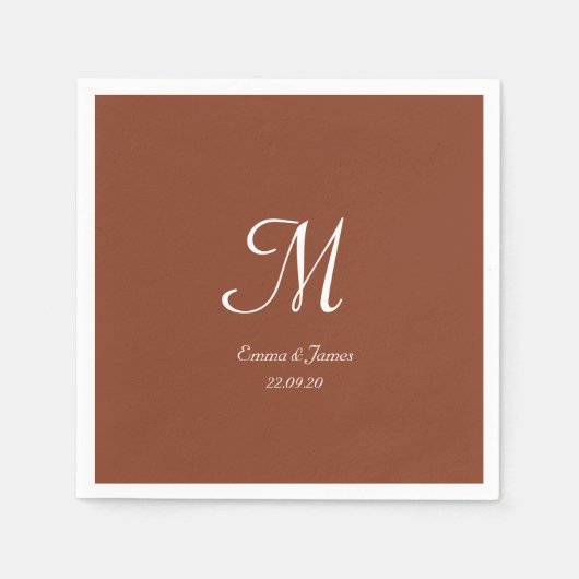 Elegante Terracotta & Witte Monogram Huwelijksfees Servet (Voorkant)