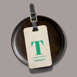 Elegante textuur Beige Bold Green Monogram Bagagelabel<br><div class="desc">Elegant volledig aanpasbaar bagagelabel ontwerp met textuur beige achtergrond,  groen vet monogram.</div>
