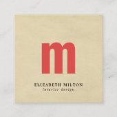 Elegante textuur Beige Monogram Interieurontwerper Vierkante Visitekaartje (Voorkant)