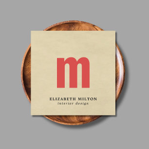 Elegante textuur Beige Monogram Interieurontwerper Vierkante Visitekaartje