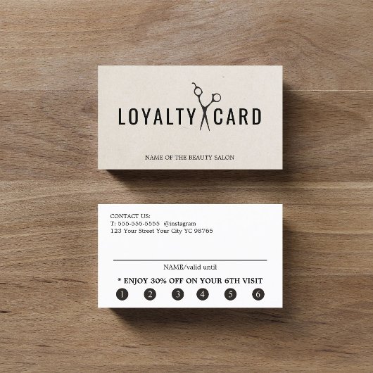 Elegante textuur beige roze zwarte schaar vet klantenkaartje