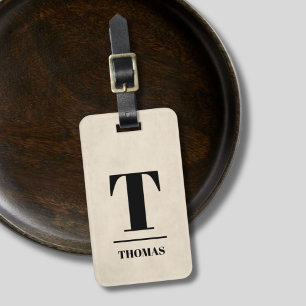 Elegante textuur beige vet zwart monogram bagagelabel