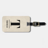 Elegante textuur beige vet zwart monogram bagagelabel (Voorkant horizontaal)