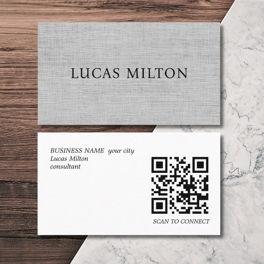 Elegante Textuur Grijs QR Code Consultant  Visitekaartje