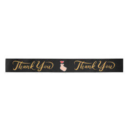 Elegante "Thank You" Satin Ribbon Roll - Zwart & G Satijnen Lint