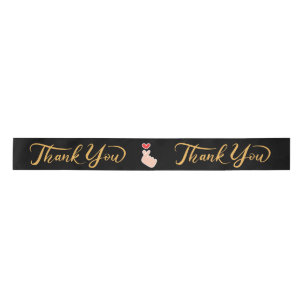 Elegante "Thank You" Satin Ribbon Roll - Zwart & G Satijnen Lint